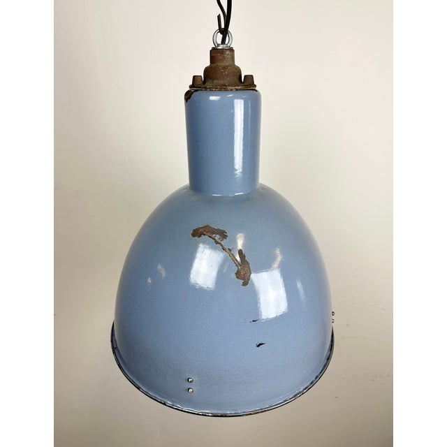 Paint Vintage Blue Cast Iron Ceiling Lamp, 1950s For Sale - Image 7 of 14