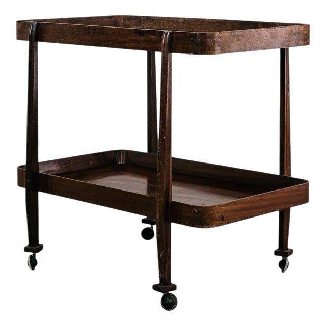 Mid-Century Rustic Wooden Serving Cart, 1950s For Sale