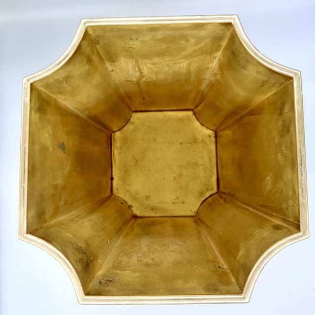 Vintage Hexagonal Brass Umbrella Stand — Tall Tapered Lacquered Brass For Sale - Image 10 of 10