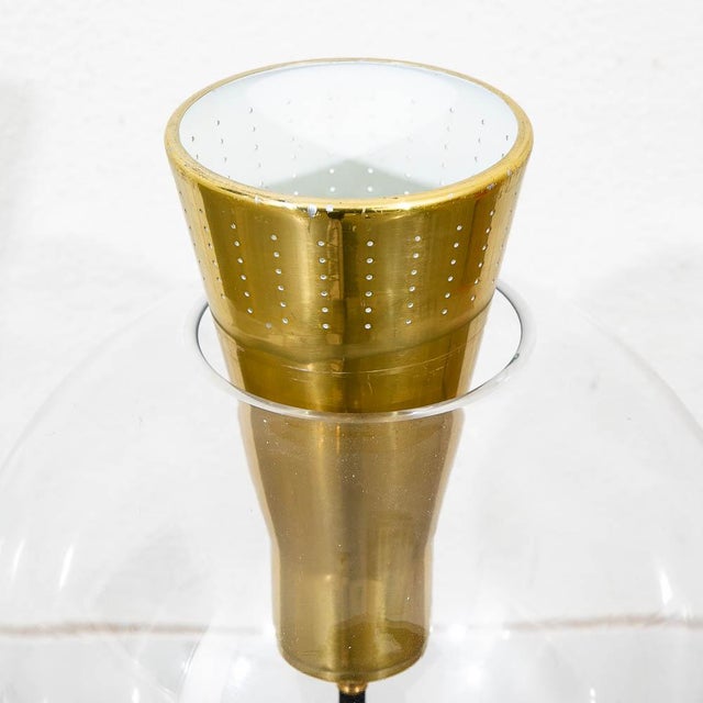 Mid Century Modern rounded glass, brass desk lamp. Standard socket. Works as intended. Unstamped example.