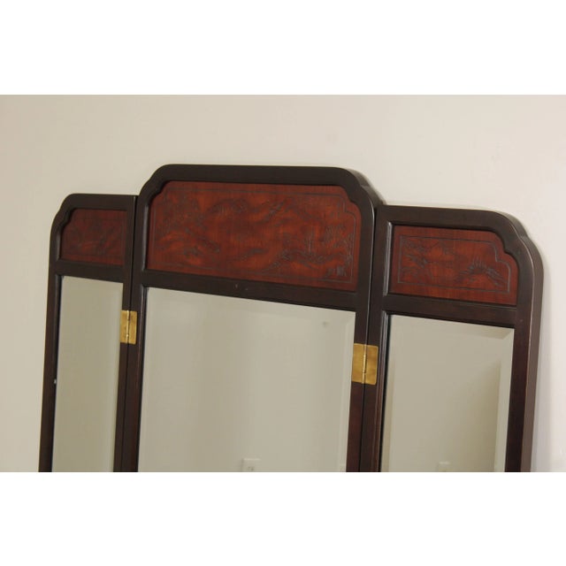 Late 20th Century Drexel Heritage Chinoiserie Carved 'Connoisseur' Trifold Dresser Mirror For Sale - Image 5 of 12