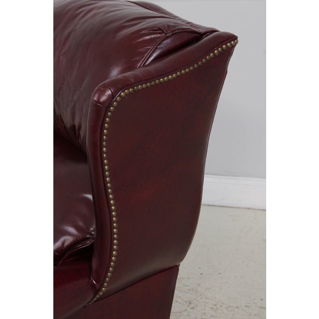 Pennsylvania House Burgundy Leather Wing Chair For Sale - Image 14 of 16