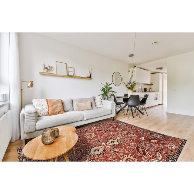 Scarlet 10x14 Lush Rustic Coral Traditional Geometric Hand Knotted Wool Carpet Rug For Sale - Image 8 of 8