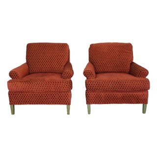 Late 20s, Pair of Red Chenille Club Chairs For Sale