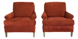 Late 20s, Pair of Red Chenille Club Chairs