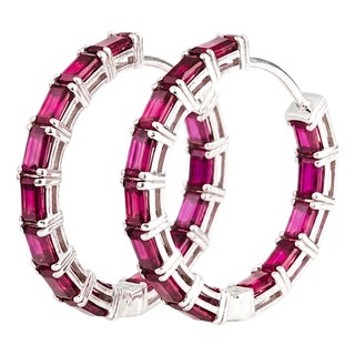 14k White Gold Twist Lock Inside-Out Hoop Earrings, 2.35ct Rubies For Sale