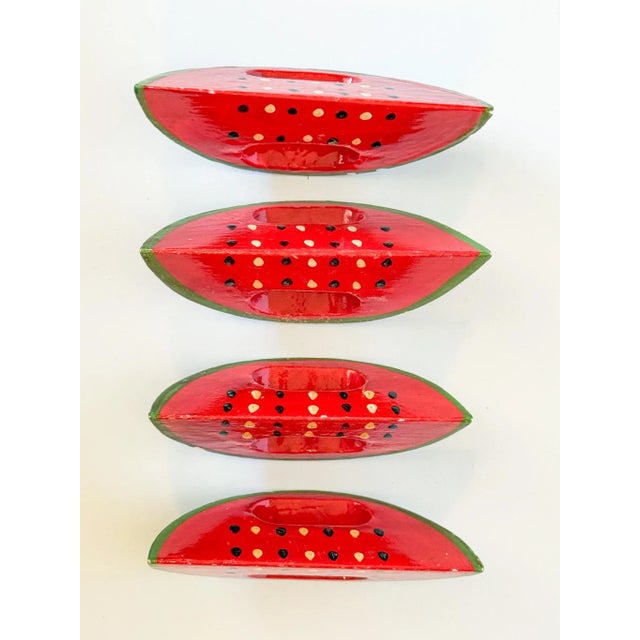 Red Vintage Folk Art Watermelon Napkin Rings For Sale - Image 8 of 13