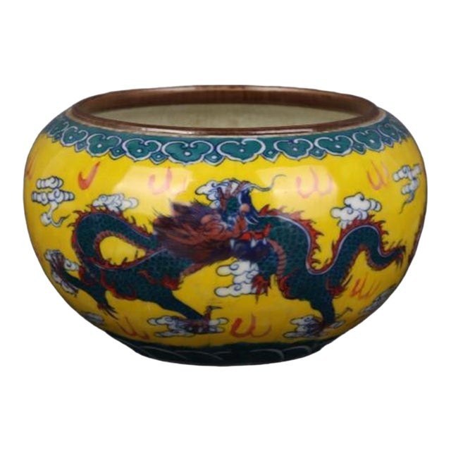 Chinese Vintage Ceramic Pot,Old Porcelain Factory Blue and White Famille Verte Porcelain Brush Washer Hand Painted Cloud Dragon Pattern For Sale