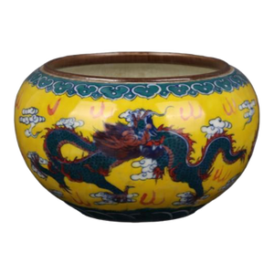 Chinese Vintage Ceramic Pot,Old Porcelain Factory Blue and White Famille Verte Porcelain Brush Washer Hand Painted Cloud Dragon Pattern