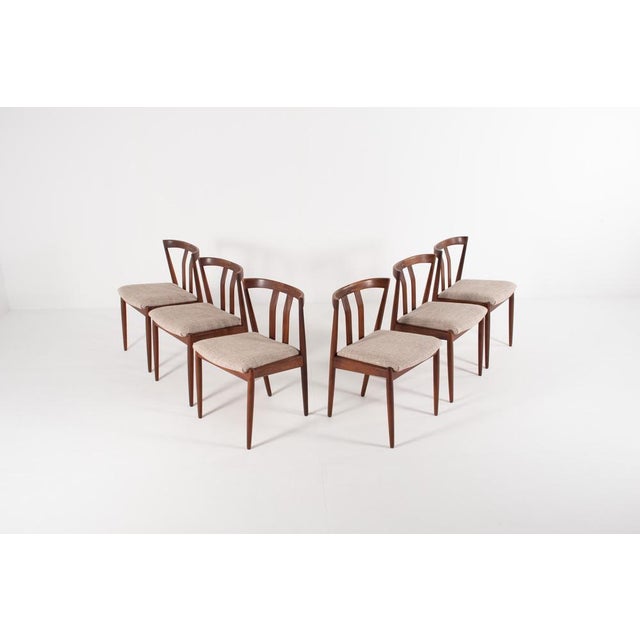 Rare set of six dining chairs designed by Kai Kristiansen in the 1960s. These elegant Danish modern chairs are crafted in...