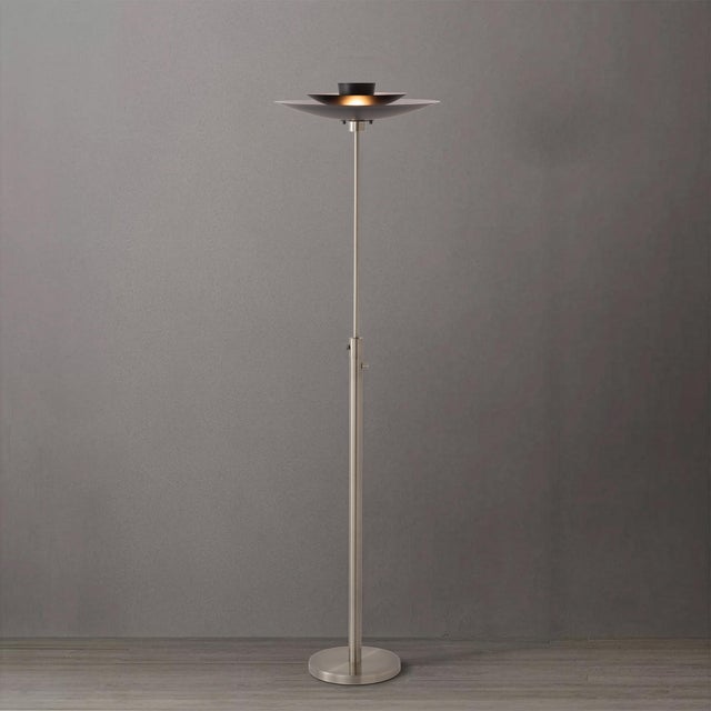 Nova Rancho Mirage Fleur Torchiere Lamp - Matte Black/Silver Shade, Satin Nickel Body, Dimmable For Sale - Image 4 of 5