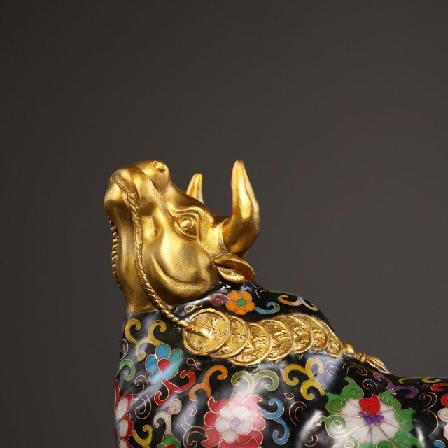 Late 19th Century Cloisonné Enamel Ox Statue, Gilt Bronze Figure, 2.83kg For Sale In Los Angeles - Image 6 of 9