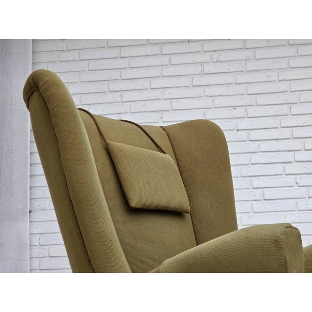 Mid-Century Modern Danish Highback Armchair in Green Furniture Wool, 1960s For Sale - Image 3 of 18