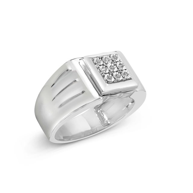 Contemporary .925 Sterling Silver Diamond Accent Miracle-Set 9 Stone Ridged Band Gentlemen's Fashion Ring (I-J Color, I3 Clarity) - Size 11 For Sale - Image 3 of 7