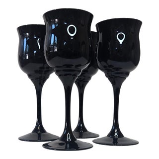 Vintage Onyx Black Goblets- Set of Four For Sale