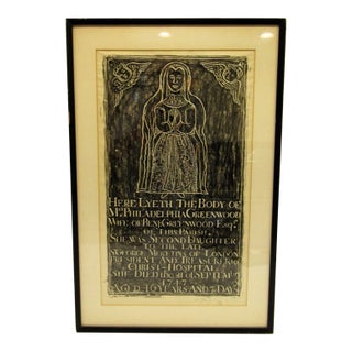 Original St. Mary Cray 1967 Brass Rubbing of Mrs. Philadelphia Greenwood Tombstone For Sale