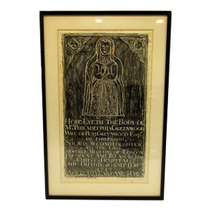 Original St. Mary Cray 1967 Brass Rubbing of Mrs. Philadelphia Greenwood Tombstone