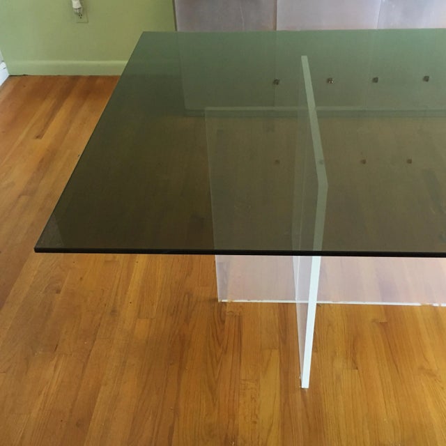 Mid-Century Modern Lucite + Smoked Glass Knockdown Dining Table in the Manner of Charles Hollis Jones For Sale - Image 3 of 9