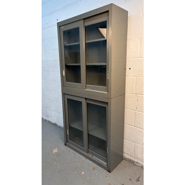 Mid 20th Century Mid 20th Century Industrial Stackable Metal Cabinet With Sliding Glass Doors For Sale - Image 5 of 18