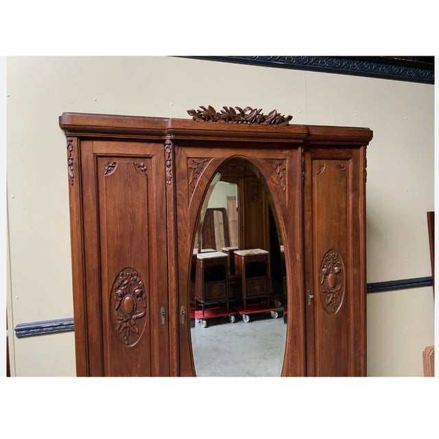 Wood Antique Wardrobe with Linen Compartments, 1910 For Sale - Image 7 of 10