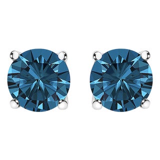 14K White Gold 2.00 Cttw Blue Lab Grown Diamond Stud Earrings with Screw Backs, A Pair For Sale