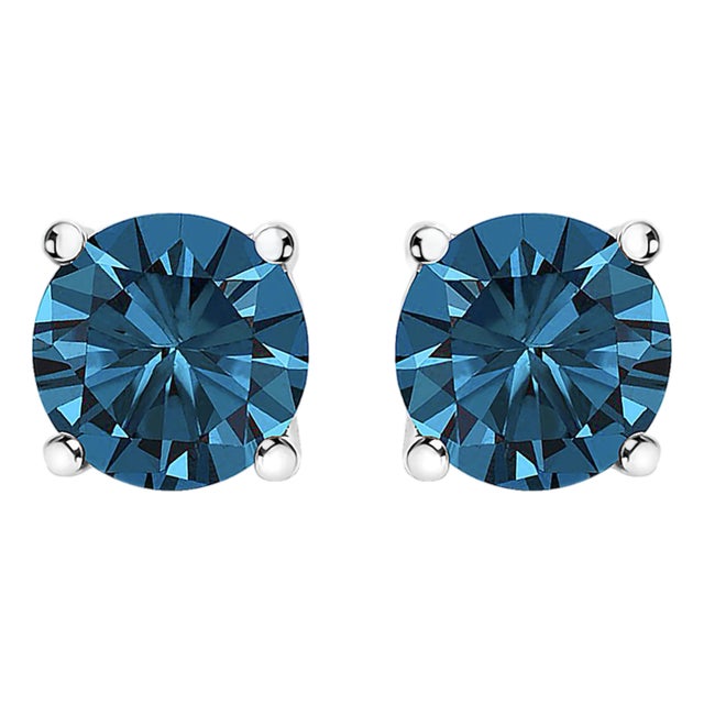 14K White Gold 2.00 Cttw Blue Lab Grown Diamond Stud Earrings with Screw Backs, A Pair For Sale