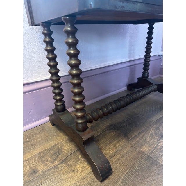 Antique Renaissance Revival Writing Desk With Bobbin Turned Legs For Sale In Philadelphia - Image 6 of 15