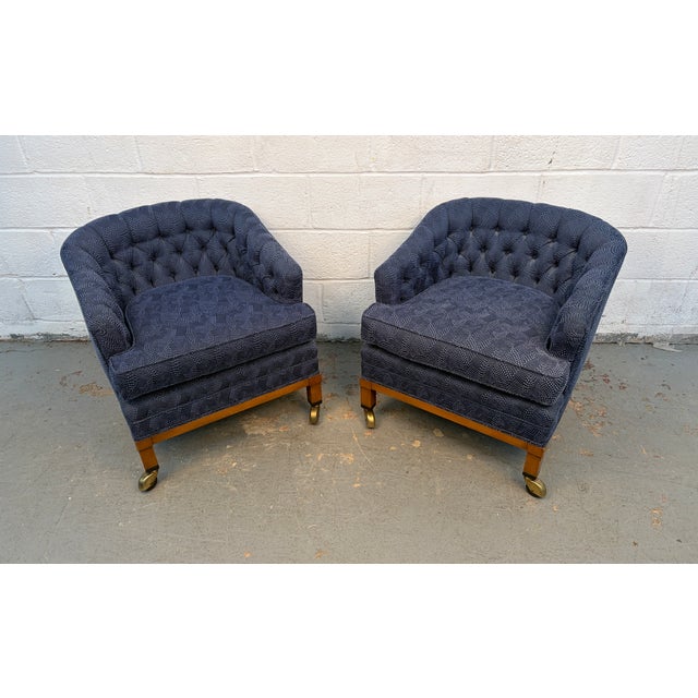 Mid 20th Century Mid-Century Modern Rolling Tufted Barrel-Back Club Chairs For Sale - Image 5 of 14