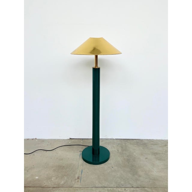 Green Lacquered Metal Floor Lamp with Gold Lampshade, 1980s For Sale - Image 11 of 11