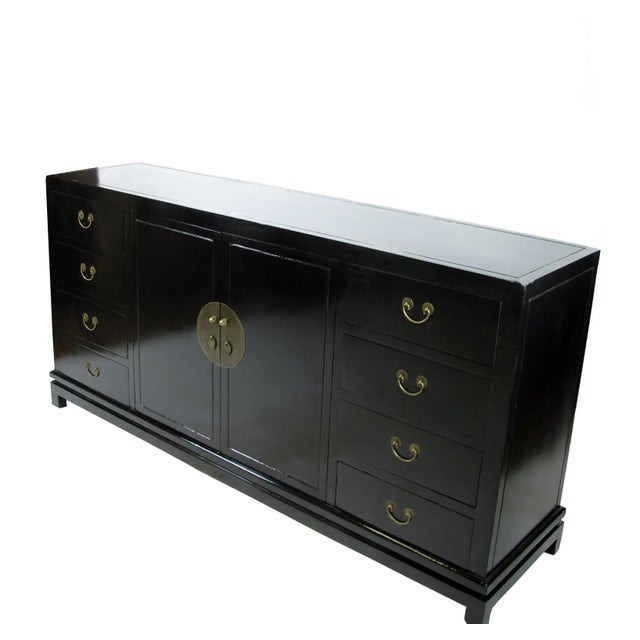 Asian Asian Modern Black Lacquer Sideboard For Sale - Image 3 of 11