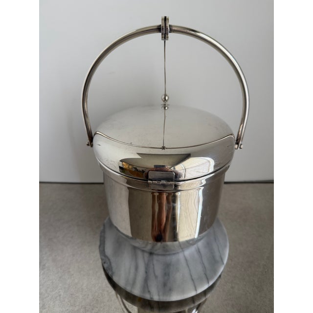 Metal Vintage Silver-Plate Ice Bucket With Sculptural Swing Handle For Sale - Image 7 of 8