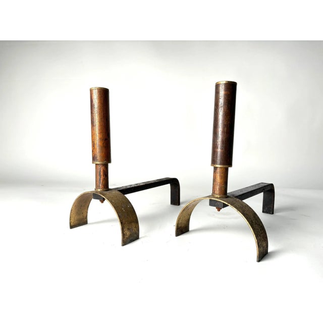 Mid-Century Brass and Metal Andirons, 1950s, Set of 2 For Sale - Image 3 of 7