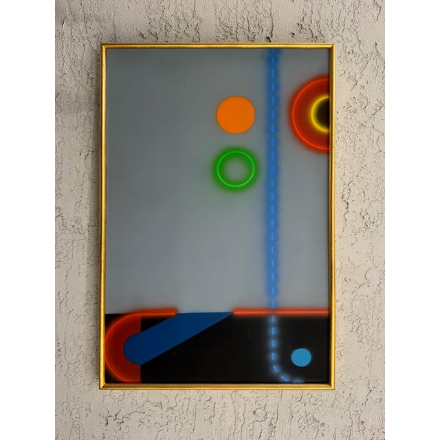 Postmodern Vintage Post-Modern Abstract "Neon" Painting, Giltwood Frame For Sale - Image 3 of 10
