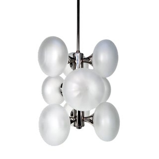 Large 9-Light Chrome & Opal Glass Ball Chandelier from Kaiser Leuchten, Germany, 1960s For Sale