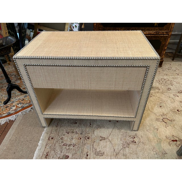 Pair of Contemporary William Sonoma Home Grasscloth Night Stands With Single Drawer For Sale - Image 12 of 15