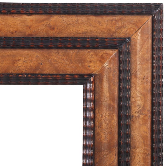 French French Figured Elm Mirror With Dutch Ripple Carved Frame, C. 1920 For Sale - Image 3 of 6