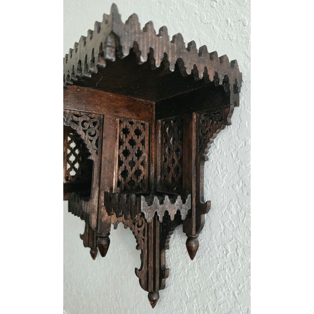Wood Handmade Moroccan Carved Wall Shelf, Brown For Sale - Image 7 of 10