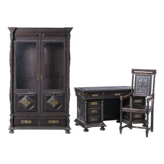 Desk with Armchair and Bookcase, Set of 3 For Sale