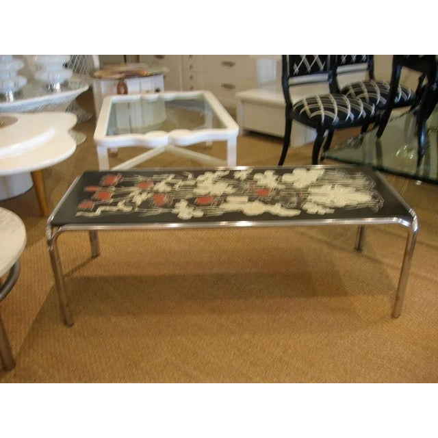 Vintage Floral Top Cocktail Table With Chrome Base, 1970's For Sale - Image 4 of 7