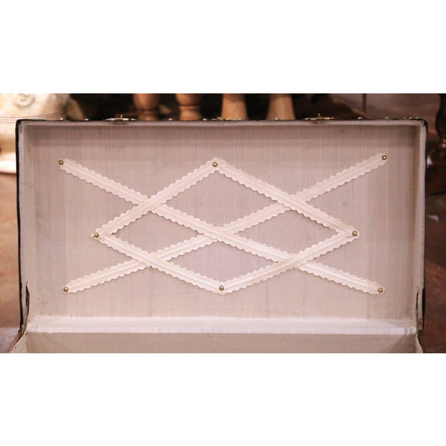 19th Century French Parisian Travel Trunk With Brass Hardware and Wood Slat Top For Sale - Image 9 of 13