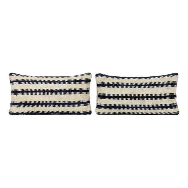 Modern Kilim Lumbar Pillow Cover 10'' X 20'' - Set of Two For Sale
