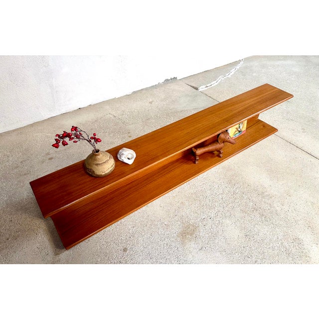 Long Minimalist Teakwood Wall Shelf, 1960s For Sale - Image 18 of 18