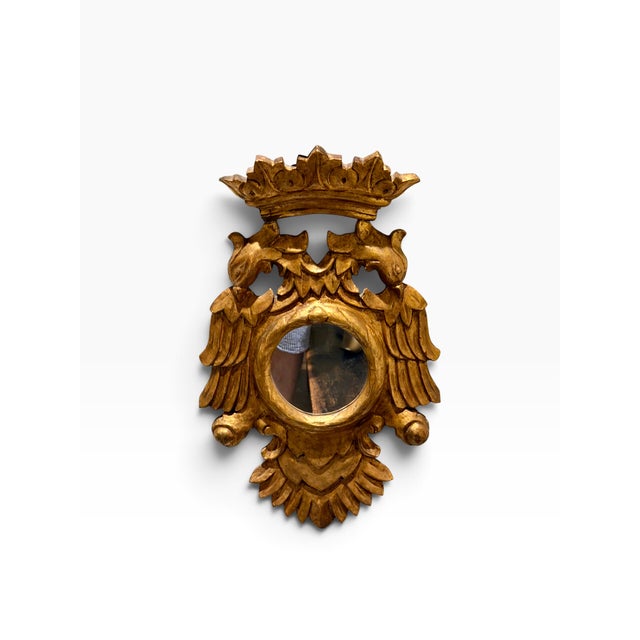 Petite 18th C Style Double Eagle Armorial Crest Crowned Giltwood Mirror.