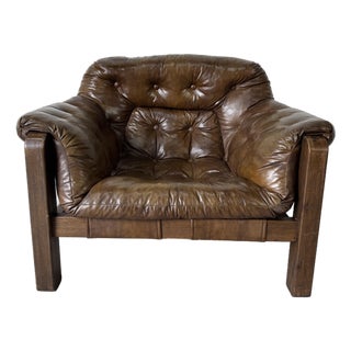 1970’s Mid-Century Modern Percival Lafer–Style Faux Leather Vinyl Lounge Chair For Sale