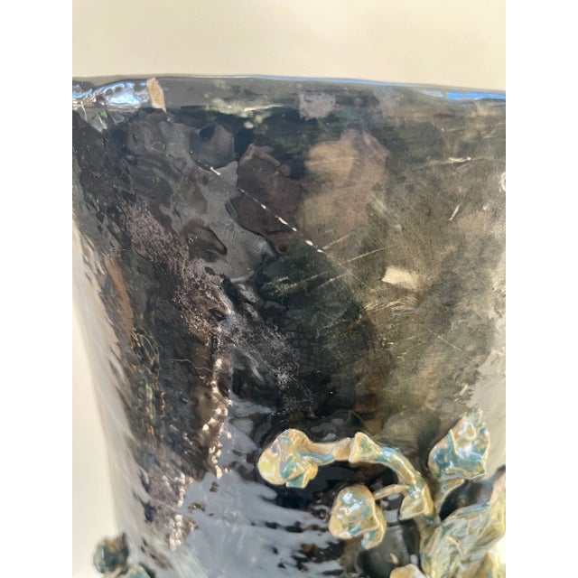 French Grand Monumental French Barbotine Faience Floral Floor Vase For Sale - Image 3 of 10