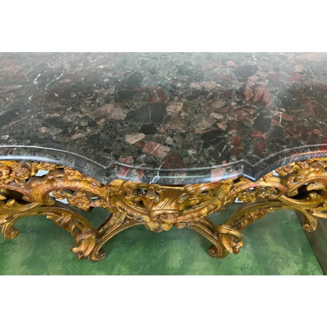 French 18th Century Louis XV Carved and Gilded Wooden Console Table For Sale - Image 3 of 13