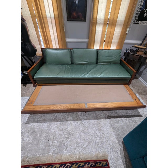 Wood Stunning Emerald Green Mid-Century Modern Trundle Couch Sofa MCM For Sale - Image 7 of 8