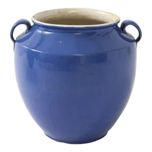 Blue Pottery Urn With Handles, France Mid 20th C.