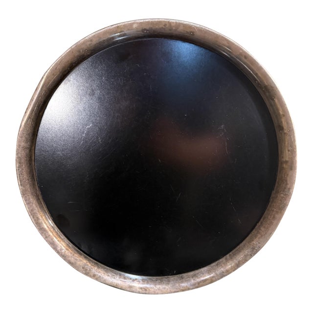 Modernist Silver Plated & Black Melamine Serving Tray Italy Argente For Sale