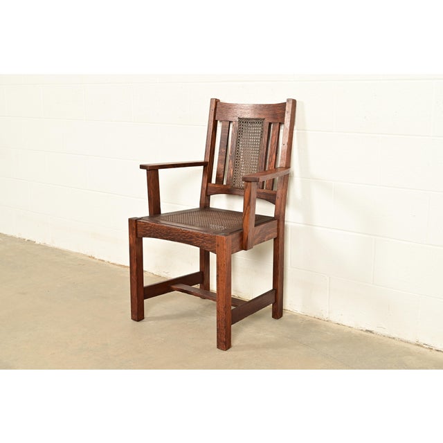 Lifetime Furniture Antique Mission Oak and Cane Arts & Crafts Dining Chairs, Set of Six For Sale In South Bend - Image 6 of 14
